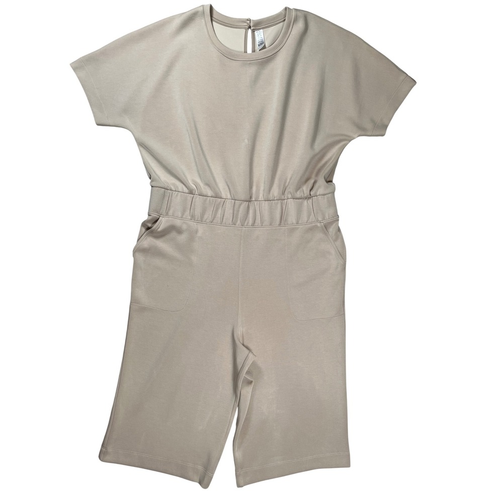 Spanx AirEssentials Crop Wide Leg Jumpsuit Women 2X Beige Comfort Casual Pockets
